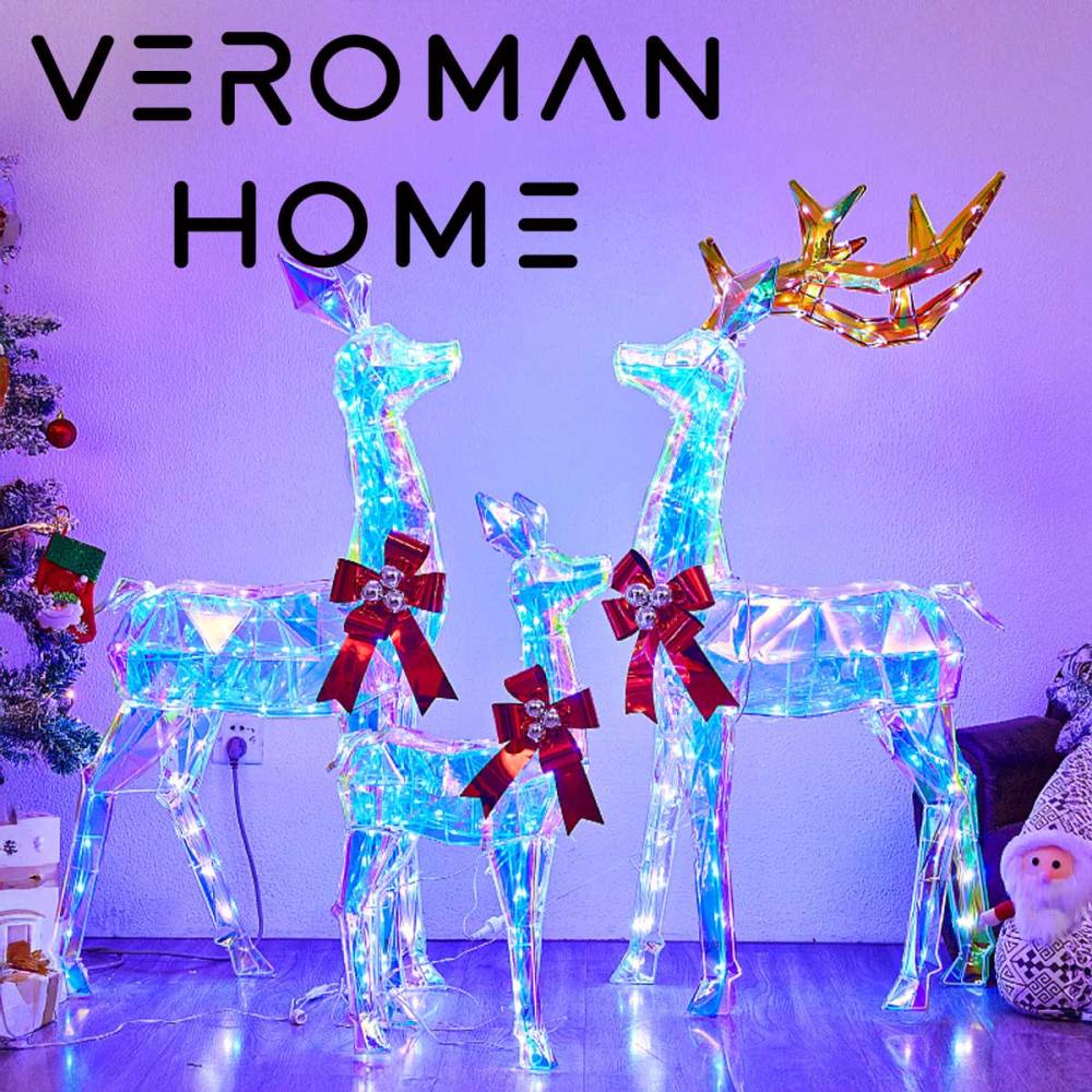 VeroMan クリスマス LED発光トナカイ 3体セット 幻彩フィルム仕様 防水 屋内外兼用 豪華ディスプレイ 結婚式・商業施設・ホテル装飾