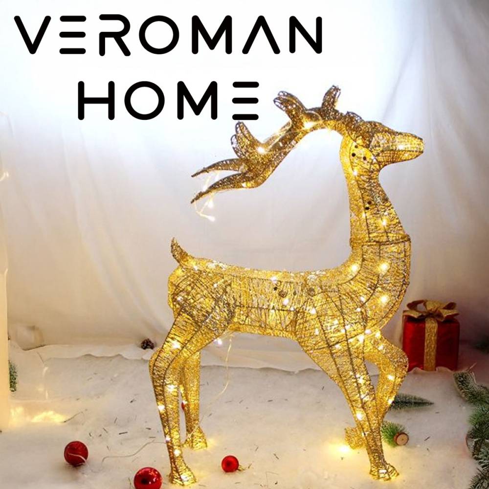 VeroMan ゴールド発光クリスマスLEDトナカイ 高さ120cm イルミネーションオブジェ 屋内外兼用 商業施設・イベント装飾 韓国インテリア[高さ120cm]