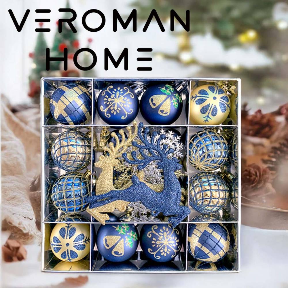 VeroMan クリスマス オーナメント 45個入り ボール 飾り トナカイ 雪の結晶 多彩デザイン クリスマスツリー 飾り 華麗 デコレーション 雑貨
