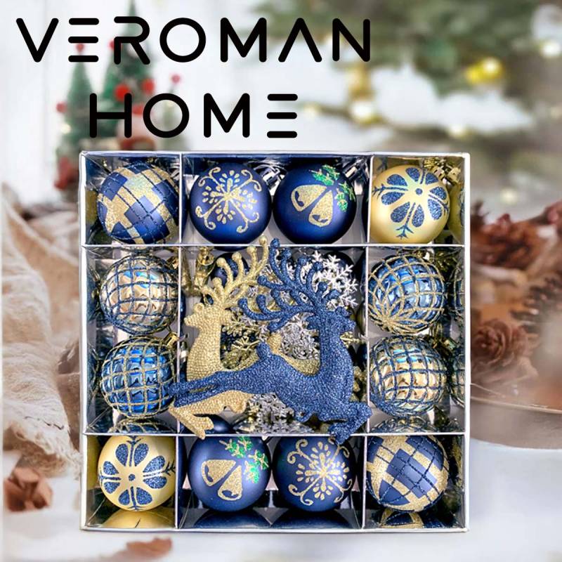 VeroMan クリスマス オーナメント 45個入り ボール 飾り トナカイ 雪の結晶 多彩デザイン クリスマスツリー 飾り 華麗 デコレーション 雑貨