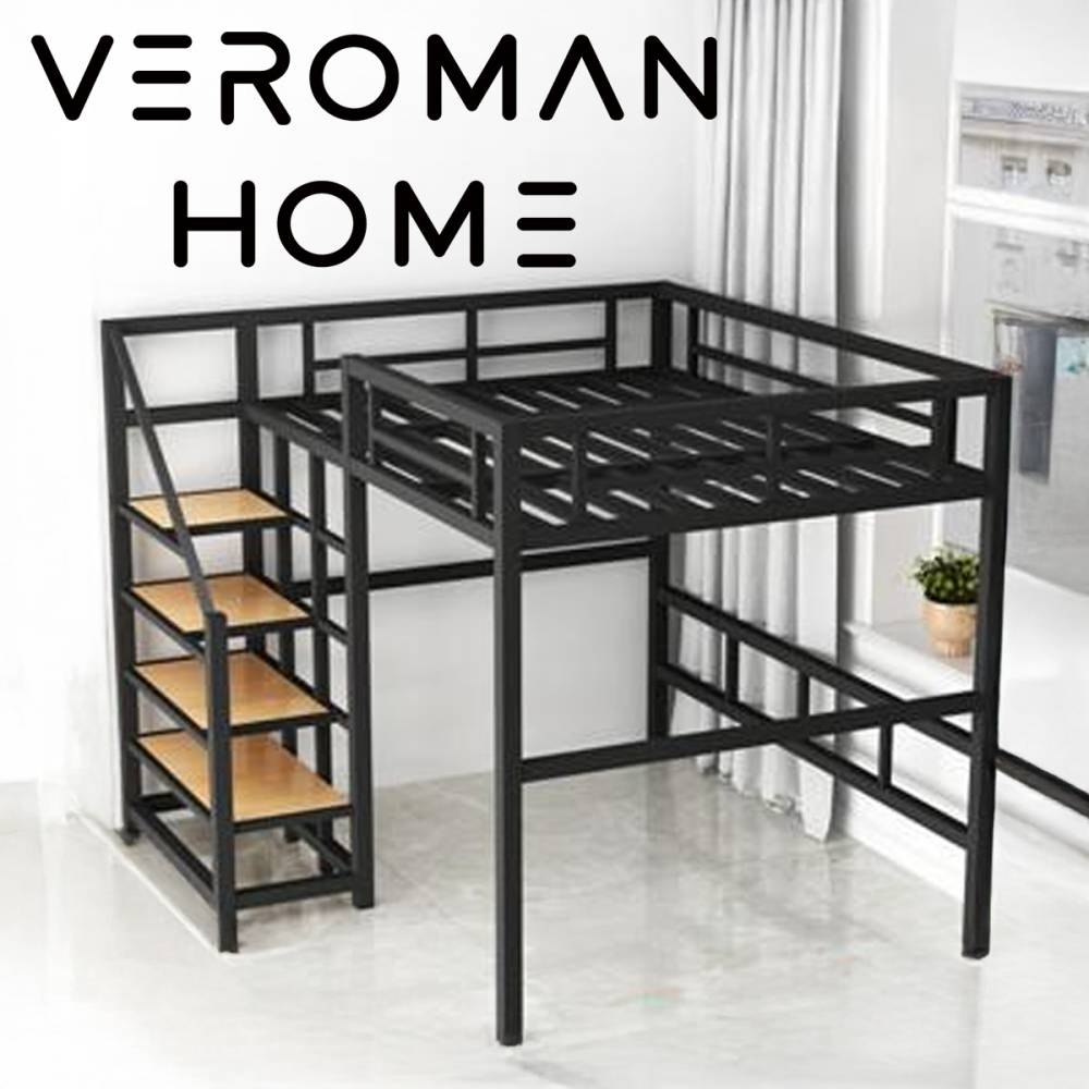 VeroMan 二段ベッド 鉄製フレーム 高架ベッド メゾネット 多人数対応 省スペース 頑丈構造 ロフトベッド 家庭用 韓国インテリア [高さ170cmx幅200cm]