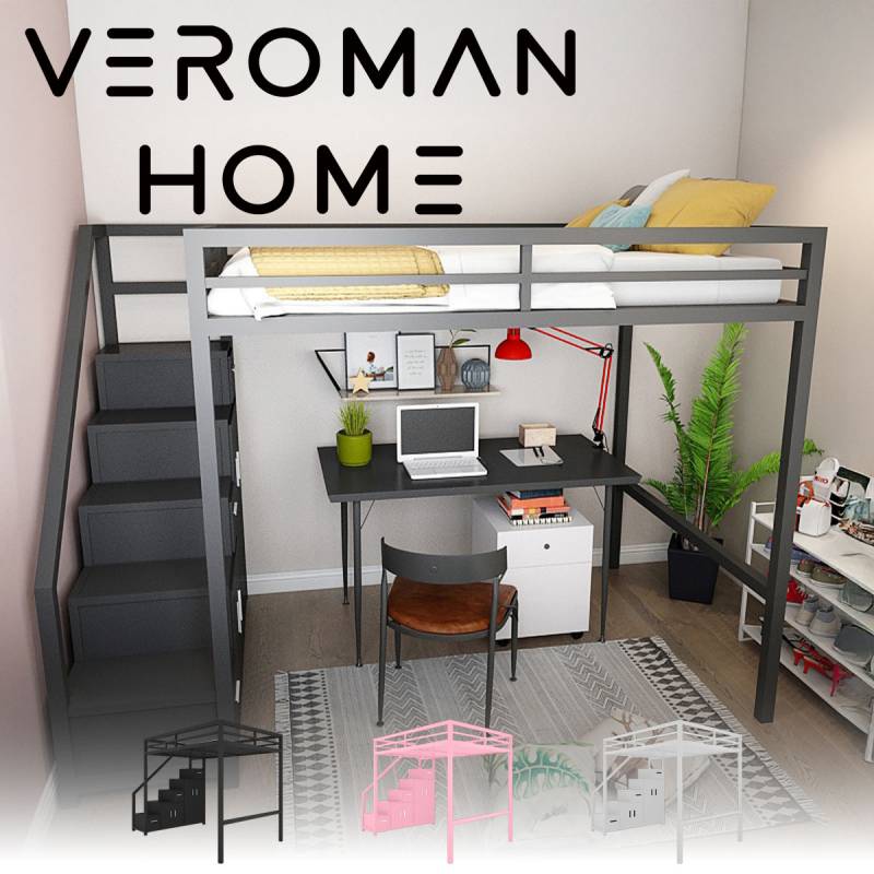 【美品】多機能　ロフトベッド VeroMan 多機能ロフトベッド キャビネット付き アイアンフレーム 高架
