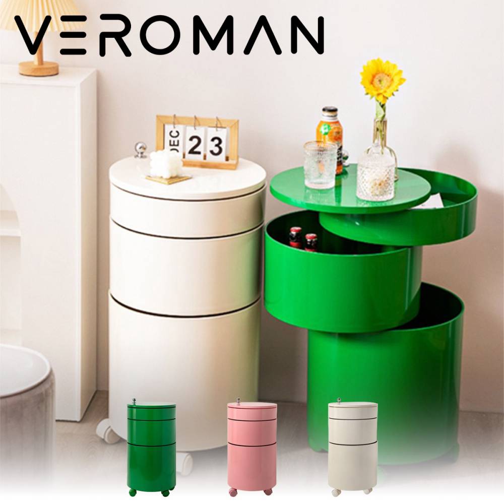 [3段] VeroMan ベッドサイドキャビネット キャスター付きミニワゴン 移動式サイドテーブル 小型収納ラック 韓国インテリア [高さ76.5cm×幅38.5cm]