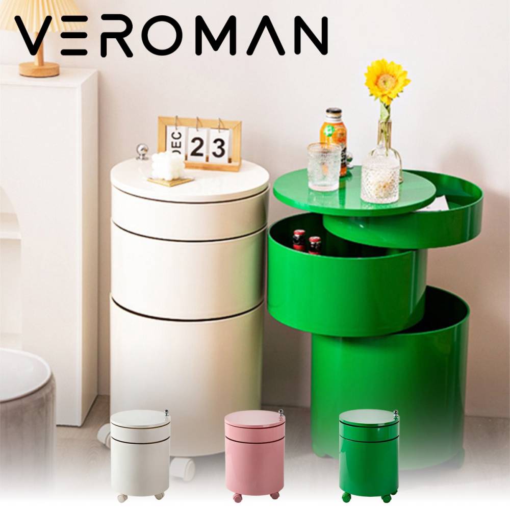 [2段] VeroMan ベッドサイドキャビネット キャスター付きミニワゴン 移動式サイドテーブル 小型収納ラック 韓国インテリア [高さ56cm×幅38.5cm]