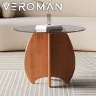 VeroMan 強化ガラス天板 丸型 テーブル サイドテーブル 木製ベース
