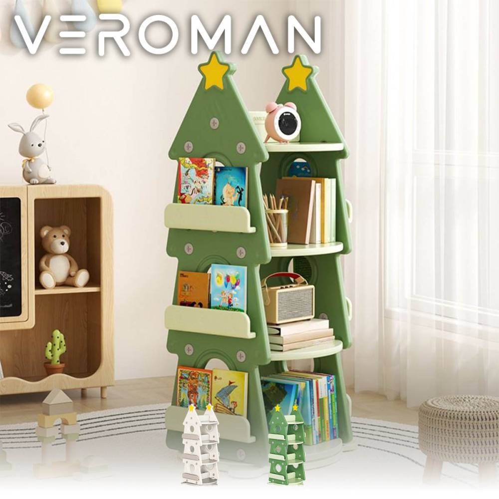 VeroMan ツリー型 回転式 収納ラック 絵本棚 おもちゃ 多機能 収納 星飾り付き 省スペース 子供部屋 リビング用 クリスマス 韓国インテリア [高さ121.6cm]