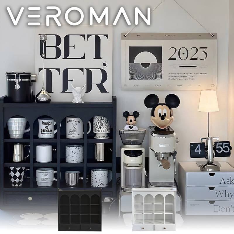 VeroMan ディスプレイ ラック 棚 収納 アーチ状 引き出し付き シンプル デザイン ディスプレイ ティーカップ 韓国インテリア [58x18x56cm]