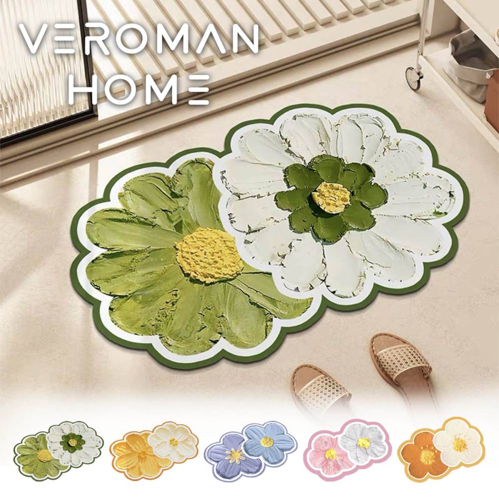 VeroMan 花モチーフ バスマット 吸水速乾 滑り止め仕様 洗面所・玄関・浴室に最適 多用途ソフトマット 韓国インテリア [80cm×120cm]