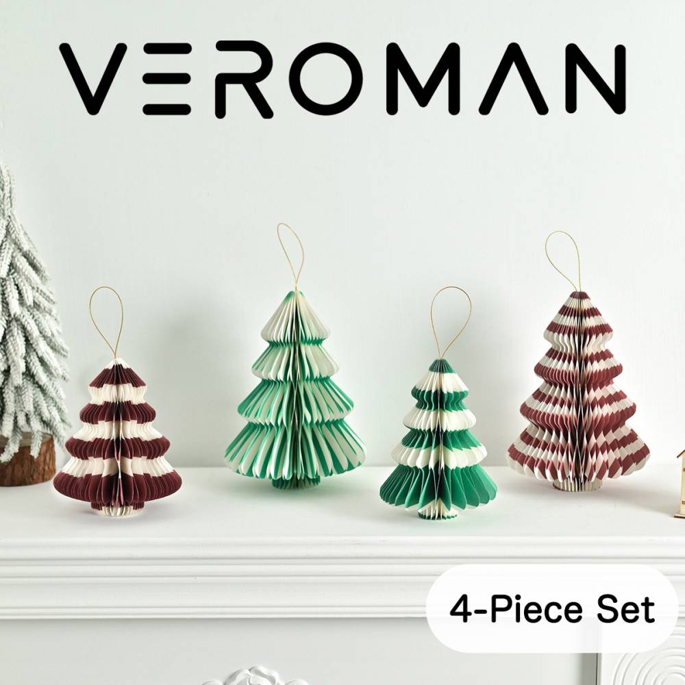 [4個セット] VeroMan クリスマスツリーオーナメント 卓上デコレーション ぱっと華やぐ 紙製折りたたみツリー コンパクト収納可能 プレゼント 韓国インテリア