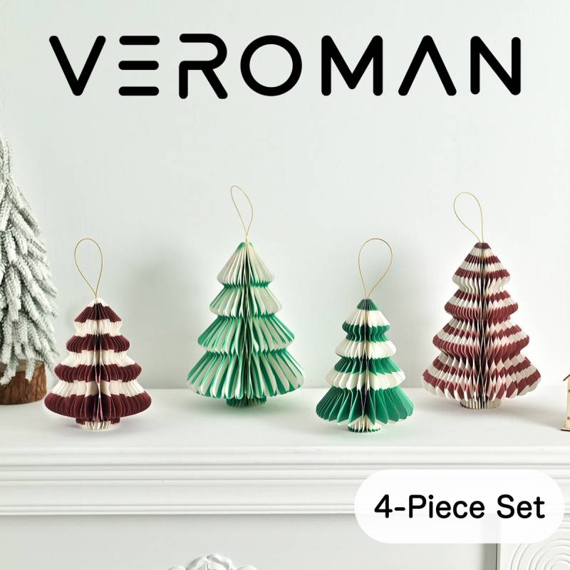 [4個セット] VeroMan クリスマスツリーオーナメント 卓上デコレーション ぱっと華やぐ 紙製折りたたみツリー コンパクト収納可能 プレゼント 韓国インテリア