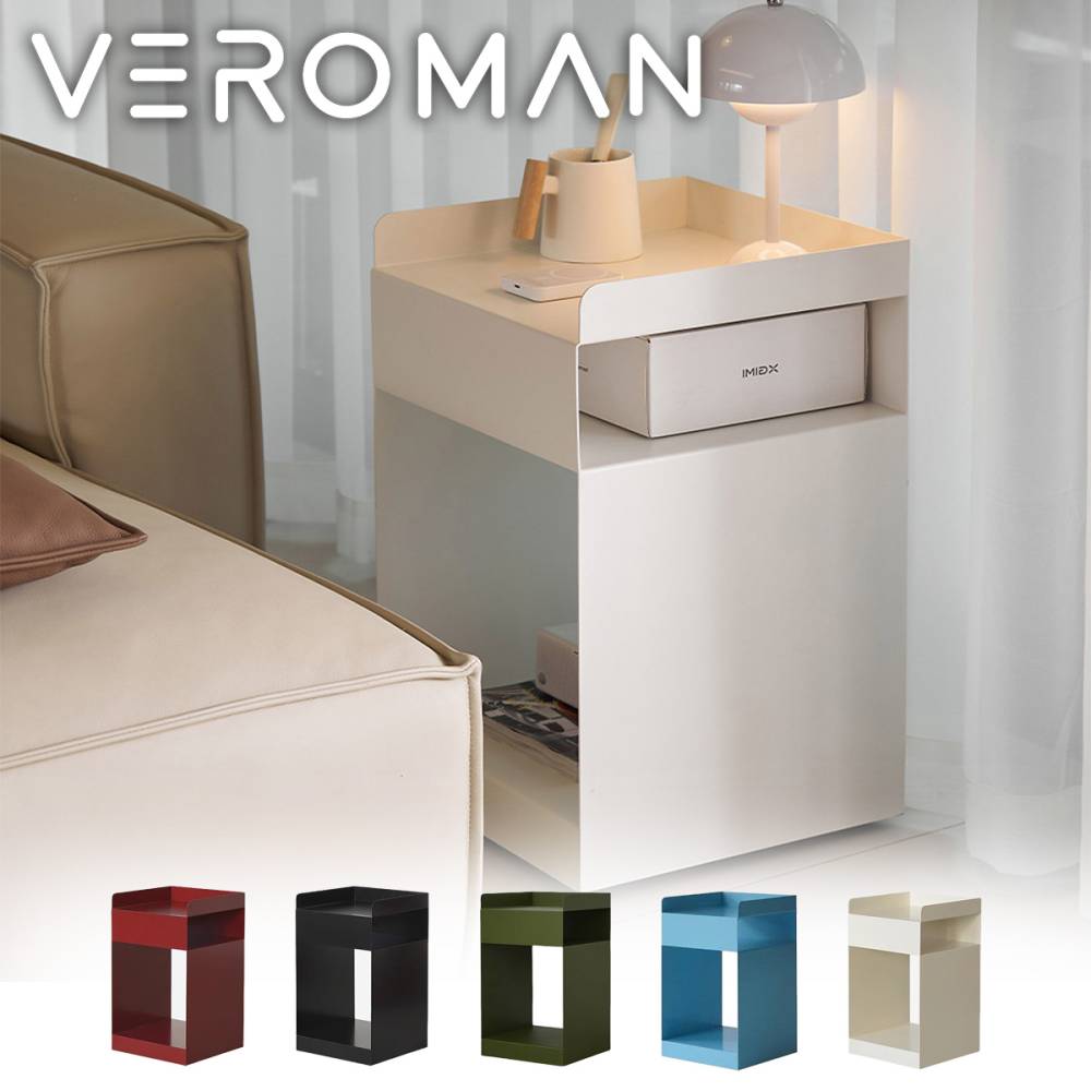 VeroMan サイドキャビネット ベッドサイドテーブル キャスター付き移動式収納ラック モダンシンプルデザイン 韓国インテリア [高さ61cm×幅35.5cm]
