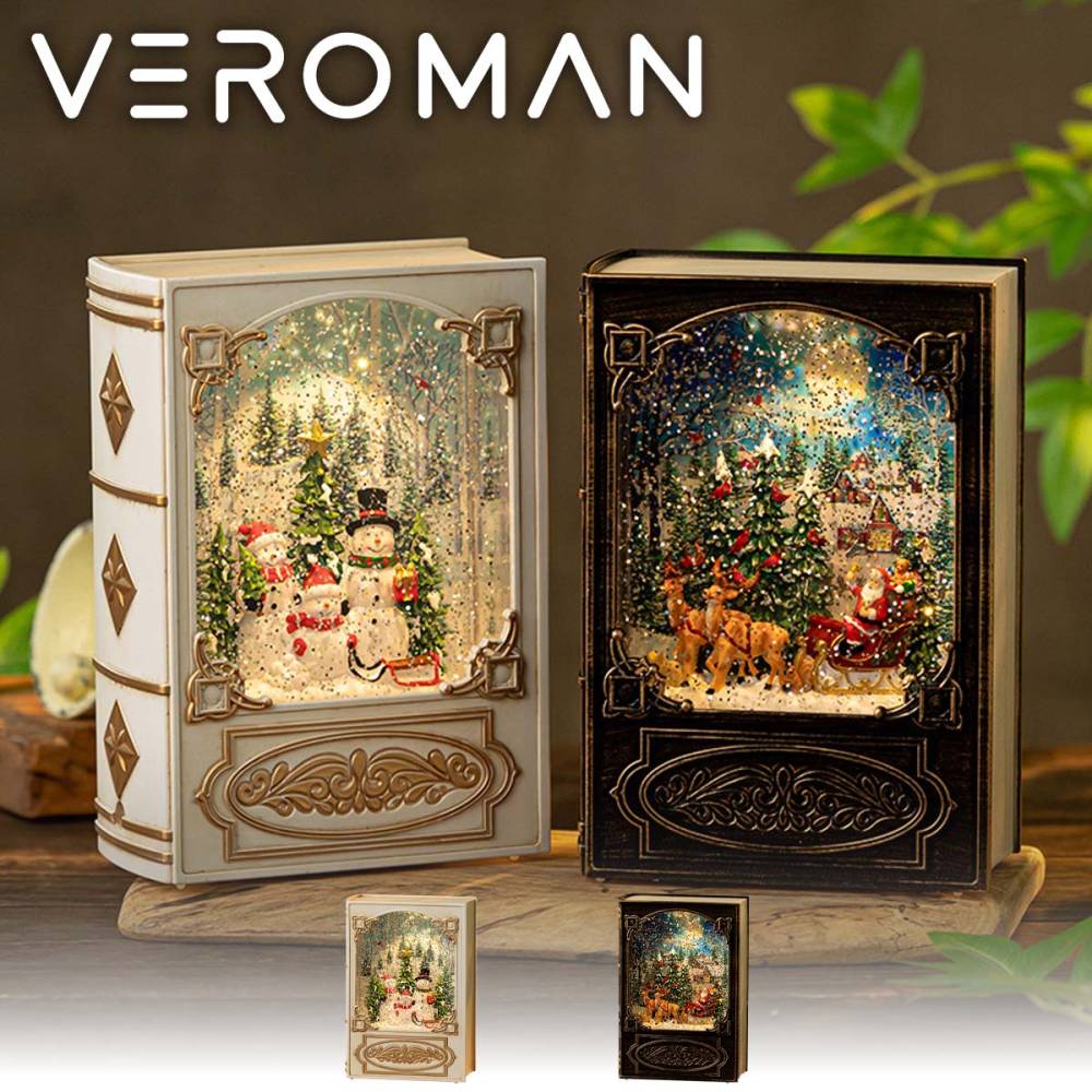 VeroMan クリスマス スノードーム オルゴール 雪が舞う 音楽付き ライト付き インテリア かわいい 置物 プレゼントに最適 韓国インテリア [高さ19.1cmx幅13.2cm]