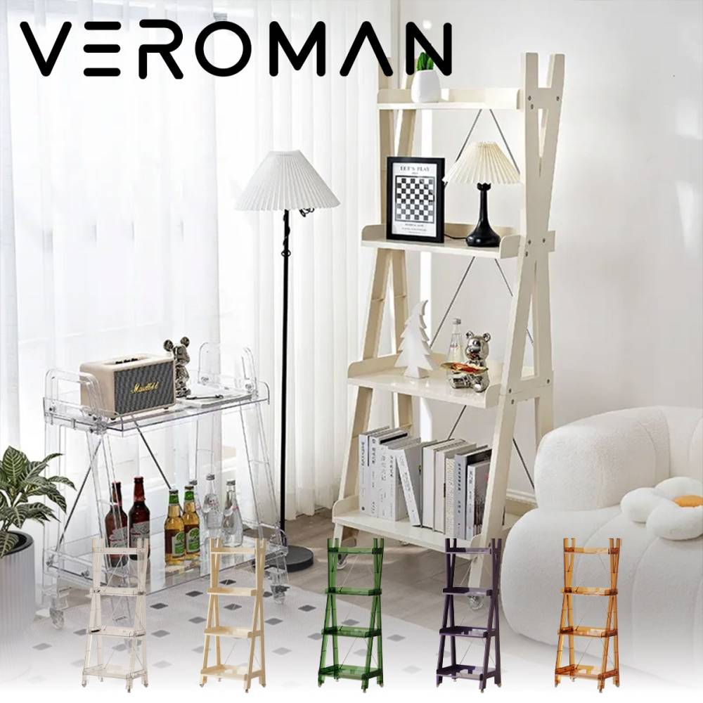 VeroMan 収納ワゴン サイドテーブル キャスター付き クリア家具 多層収納 透明ラック 小型ワゴン おしゃれ インテリア 韓国インテリア [高さ173cmx幅46cm]