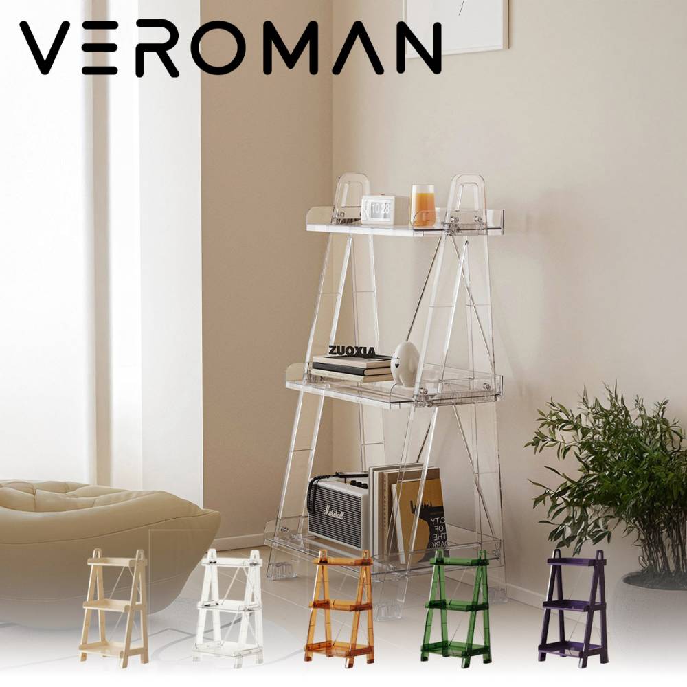 VeroMan 収納 サイドテーブル クリア家具 多層収納 透明ラック おしゃれ インテリア 韓国インテリア [高さ121cmx幅46cm]