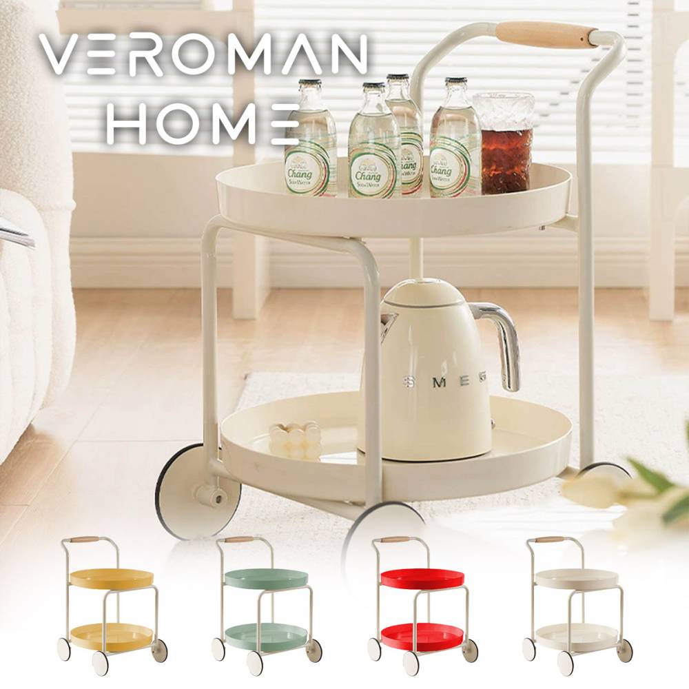 VeroMan サイドテーブル キャスター付きワゴン クリーム風デザイン 小型収納ラック ティーテーブル 小戸型空間に最適 韓国インテリア [高さ60cm×幅50cm]