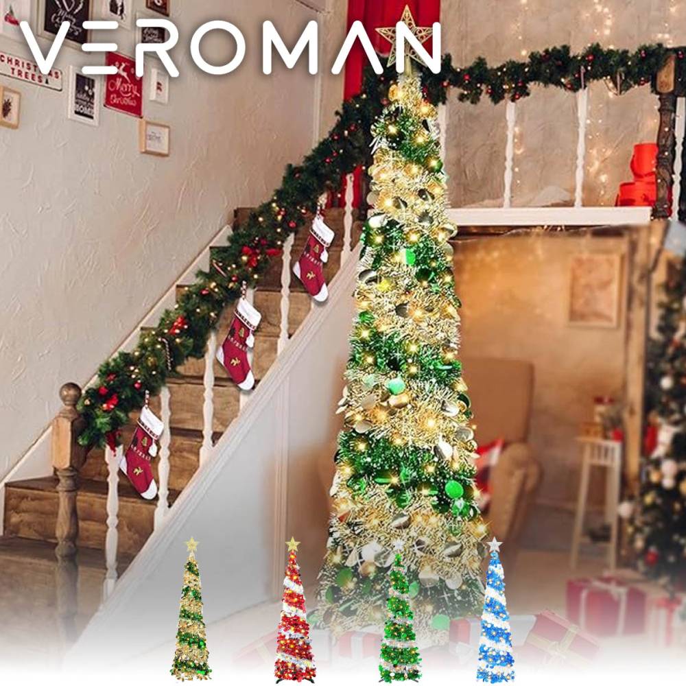 VeroMan クリスマスツリー 150cm スリムタイプ 組立簡単 選べるカラー バリエーション 室内 室外 ディスプレイ オーナメント 装飾 韓国インテリア [高さ150cm×幅33cm]