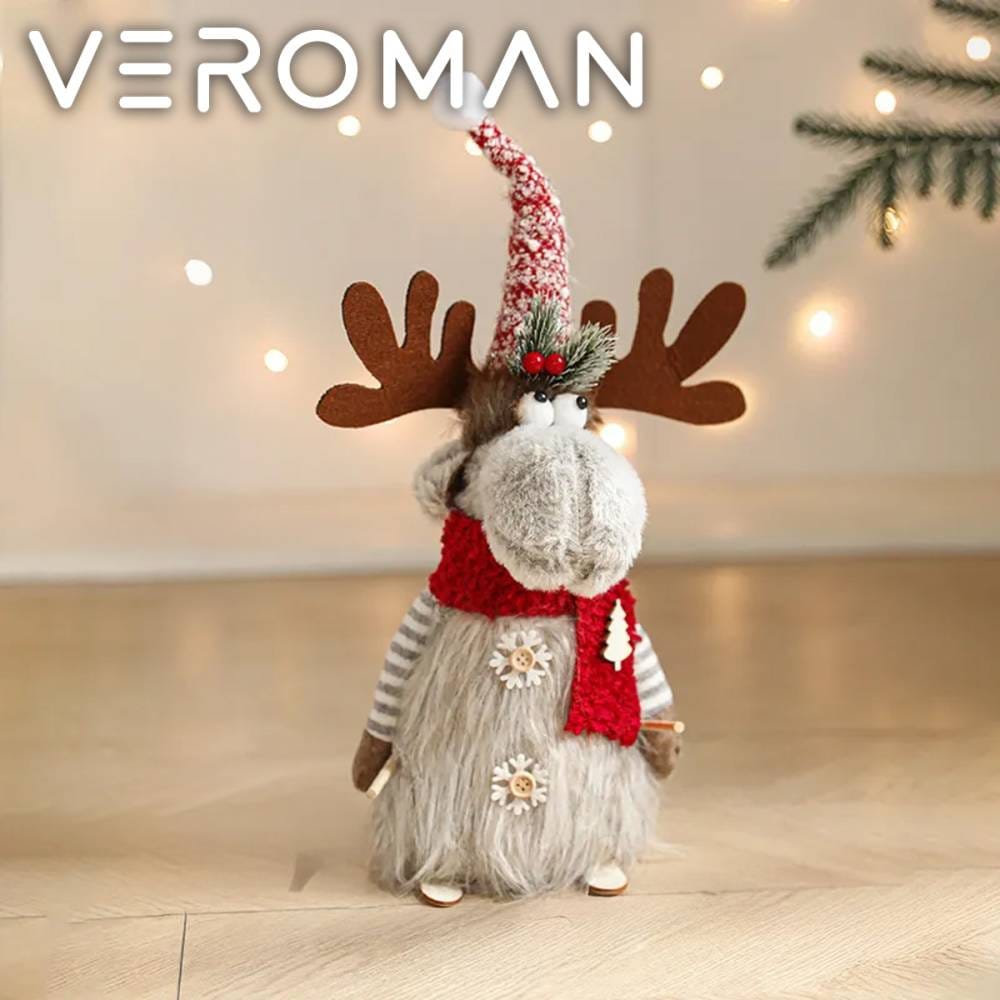 VeroMan クリスマス トナカイ人形 置物 飾り インテリア オーナメント 可愛いデザイン 布＋木製＋プラスチック素材 韓国インテリア [高さ38cm×幅22.5cm]