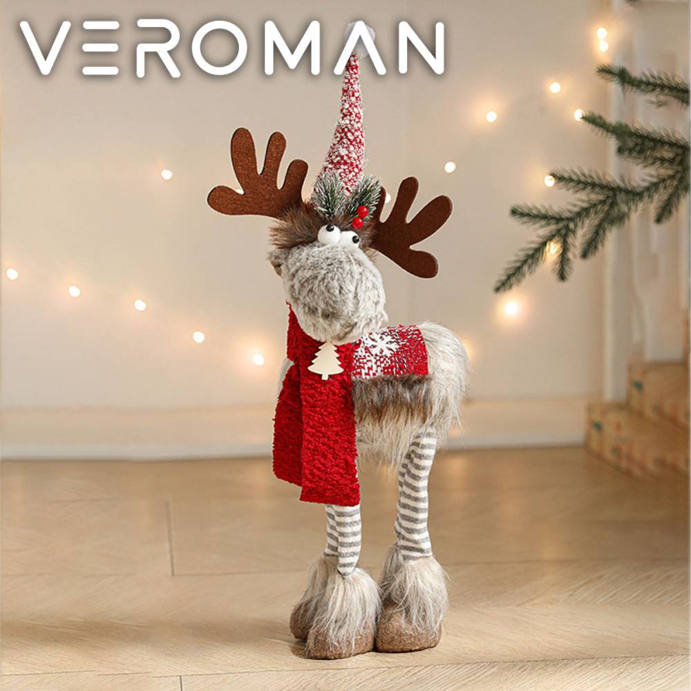 VeroMan クリスマス トナカイ人形 置物 装飾 オーナメント サンタ帽子 マフラー付き 室内インテリア [高さ50cm×幅24cm]
