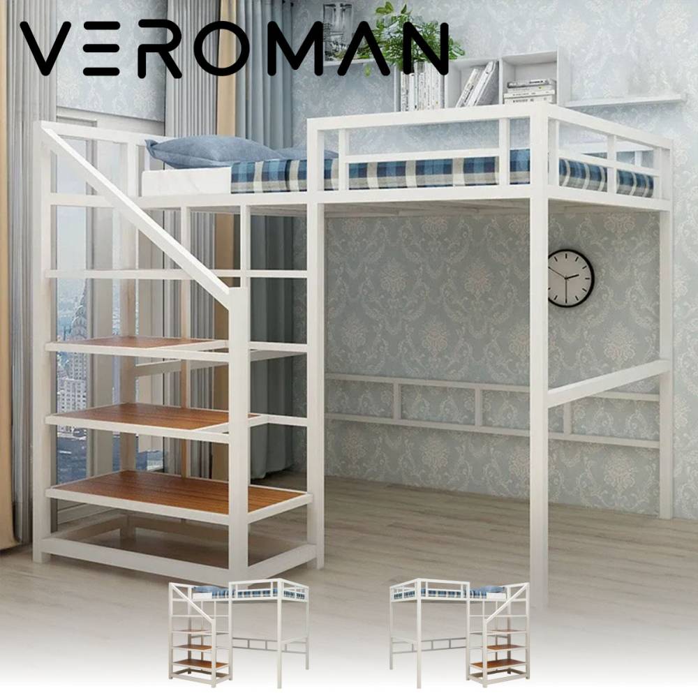VeroMan 二段ベッド ベッドフレーム 小型ワンルーム向け アイアンロフトベッド シングルアパート用 学生寮・自宅兼用 韓国インテリア