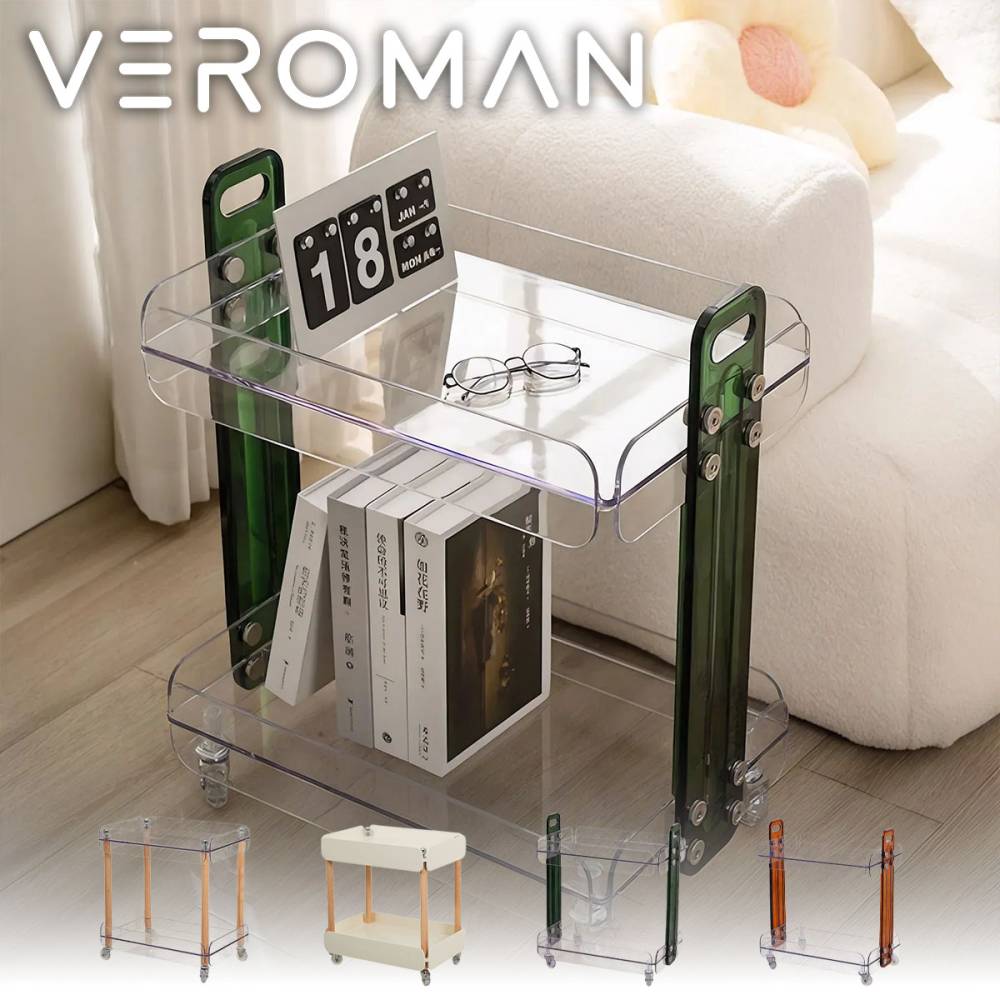 VeroMan 収納ラック ワゴン 小型サイドワゴン サイドテーブル兼用 ソファ横収納 リビング用 キャスター付き おしゃれ収納 韓国インテリア [35x57x63.5cm]