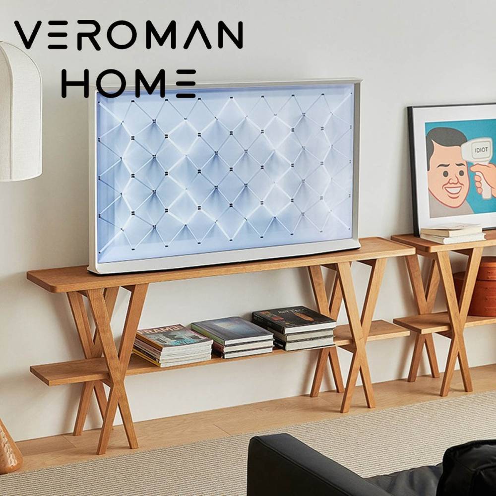 VeroMan コンソールテーブル サイドテーブル 収納棚 ディスプレイラック リビング収納 棚付きソファテーブル 韓国インテリア [幅100cm×奥行30cm×高さ71cm]