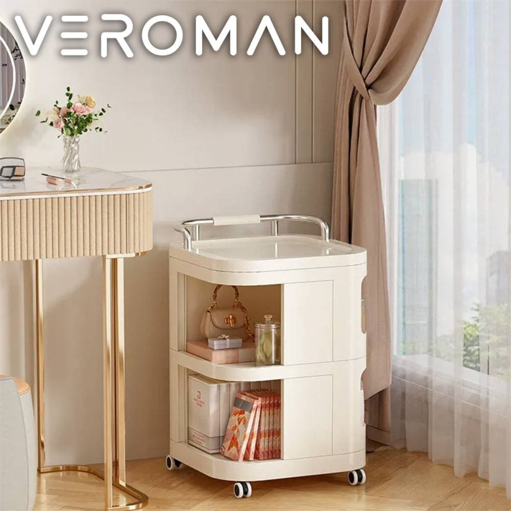 VeroMan ワゴン 収納棚 回転式コスメラック 多機能収納ワゴン スナック収納 移動式 ベッドサイド・寝室・デスク兼用 おしゃれ収納 韓国インテリア [36x36x54cm]