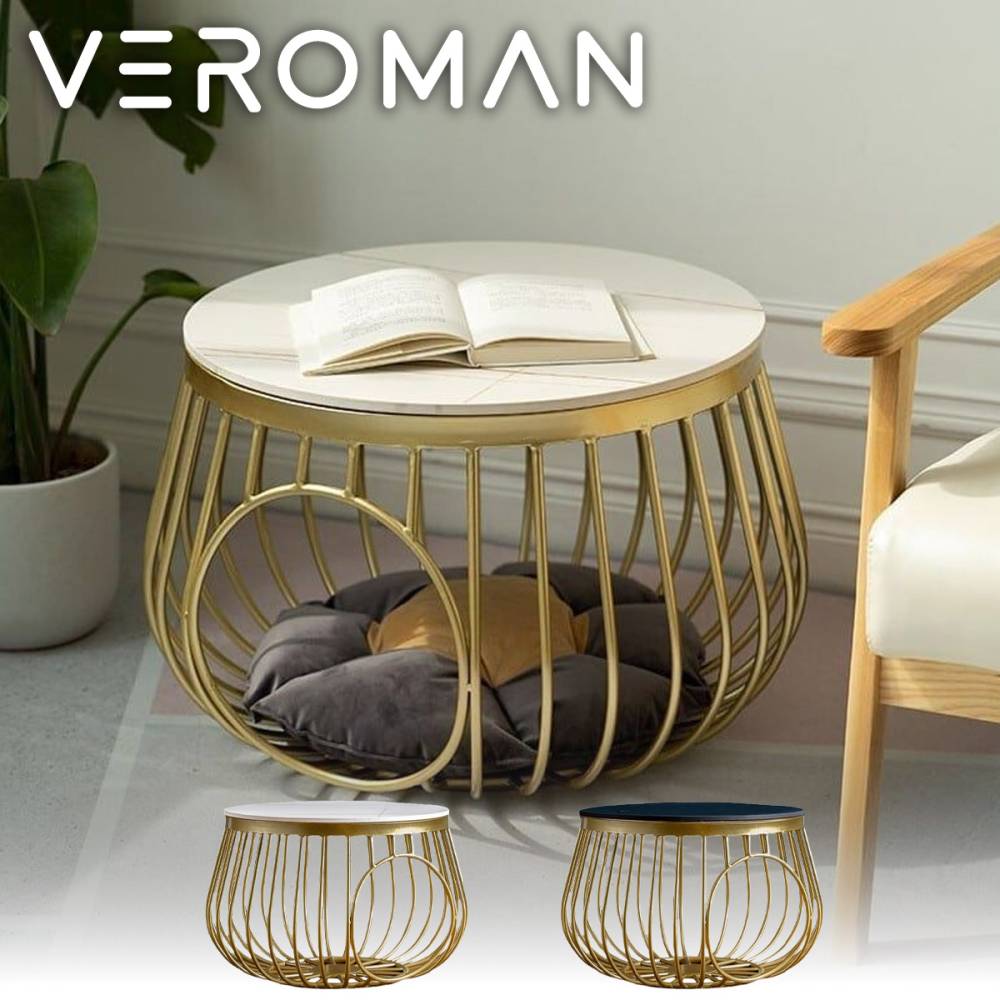 VeroMan サイドテーブル 鉄製 人と猫が共用できるテーブル コーヒーテーブル 小型リビング向け モダン シンプル 韓国インテリア [65x65x38cm]