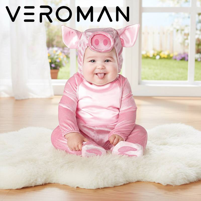 VeroMan ベビー ピッグ コスチューム 連体衣 帽子 シューズ 3点セット