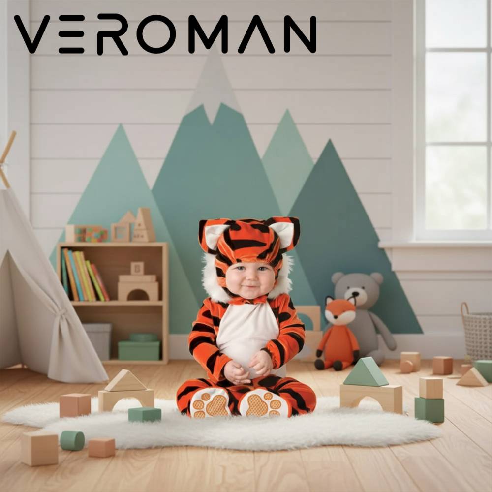 VeroMan ベビー トラ コスチューム 干支（寅） 着ぐるみ 連体衣 帽子 シューズ 3点セット ハロウィン 仮装 コスプレ 赤ちゃん タイガー 韓国ベビー服