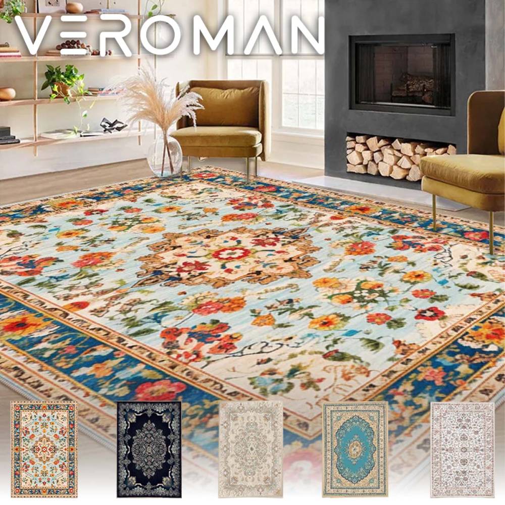  [140x200cm]VeroMan レトロ エスニック風 ラグ カーペット 絨毯 洗える 折りたたみ可 リビング ソファ 寝室 防音 滑り止め 韓国インテリア