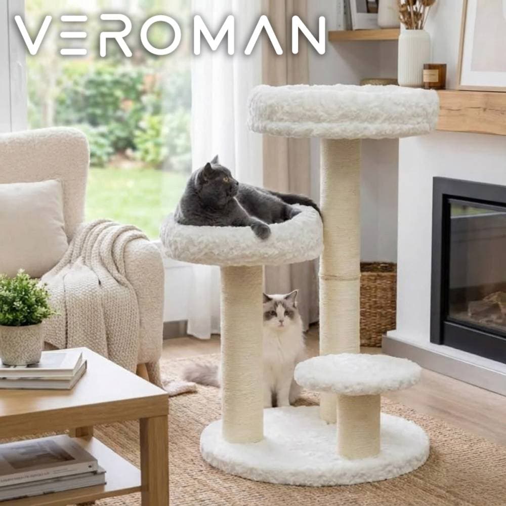 VeroMan  キャットタワー 大型猫対応 豪華フラワーデザイン  花型キャットハウス 猫ベッド一体型 サイザル麻素材 爪とぎ付き 安定大型ベース カートゥーン風 韓国インテリア
