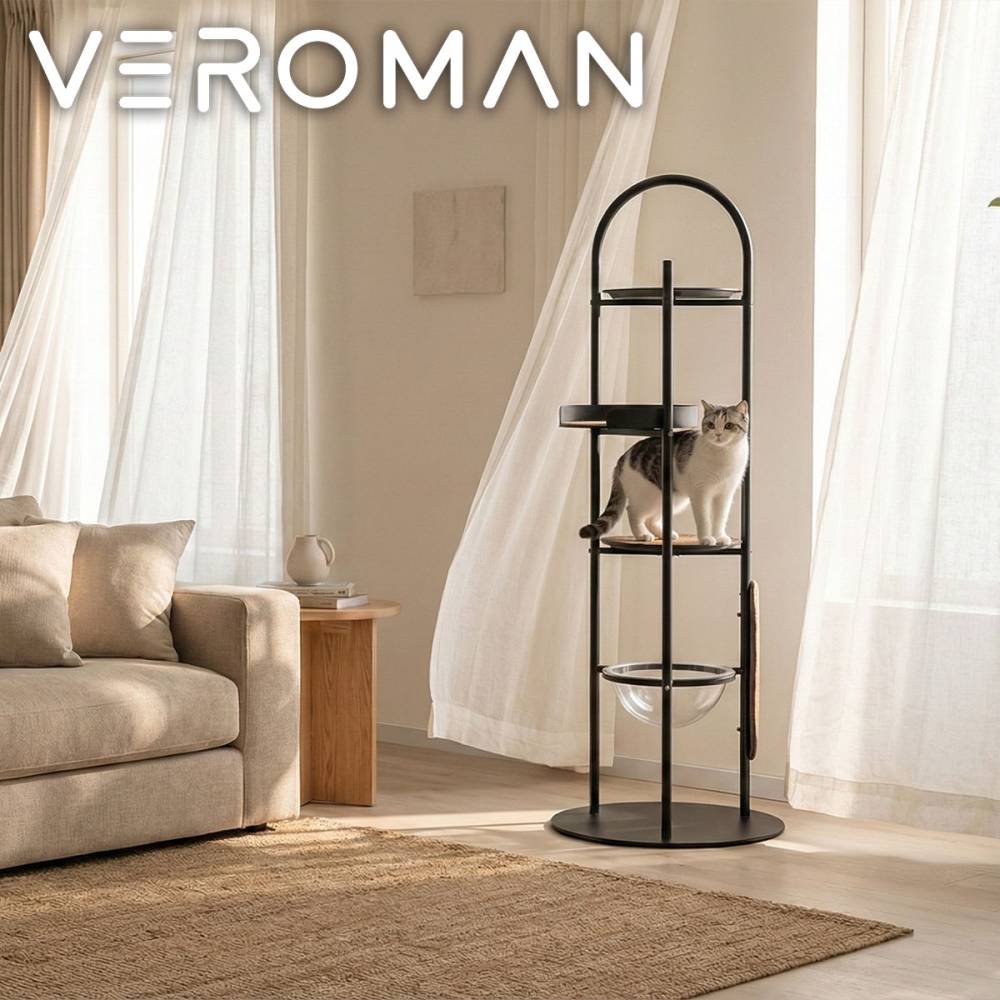 VeroMan キャットタワー 大型猫対応 猫ベッド一体型 宇宙カプセルデザイン キャットハウス 剣麻爪とぎ付き 安定ベース 猫家具