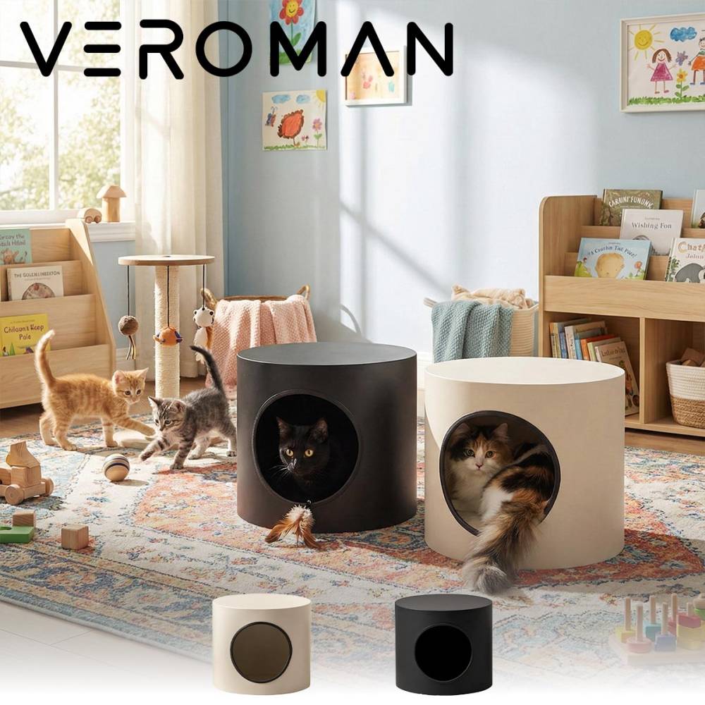 VeroMan 半円ドーム型 ペットベッド スツール兼用 猫ベッド 犬用ベッド 人も座れる 省スペース オールシーズン対応 韓国インテリア [直径35cm×高さ30cm]