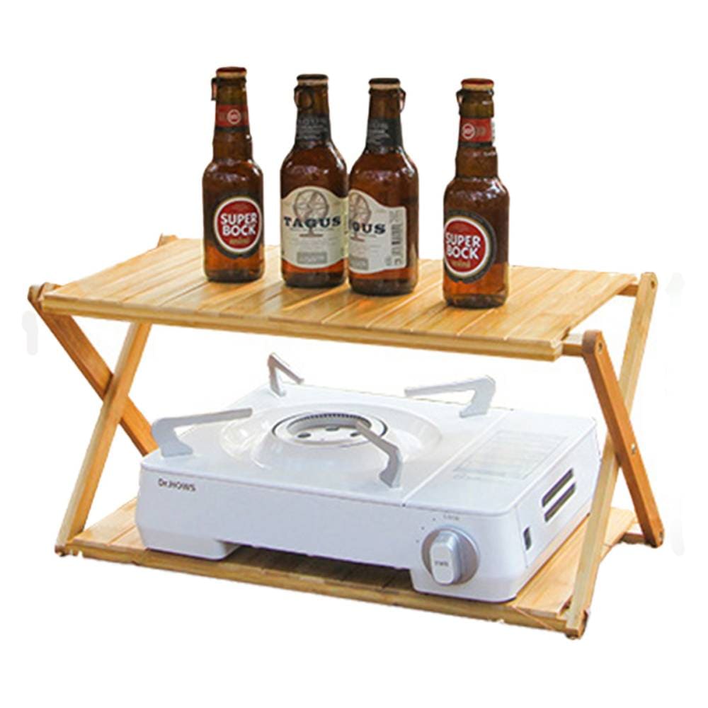 [2段] VeroMan キャンプラック 折り畳み 木製 収納袋付き アウトドア バーベキュー キャンプテーブル ウッドラック おしゃれ 簡単組み立て 幅50cm 奥行25cm 高さ25cm