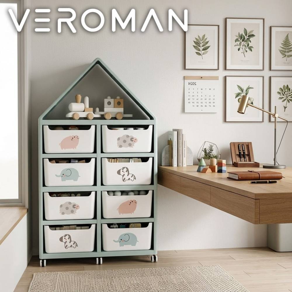 [5段・キャスター付き] VeroMan 本棚 5段 キッズ本棚おもちゃ収納ラック 絵本ラック一体型 収納ボックス 簡単に移動可能 シンプル モダン 韓国インテリア