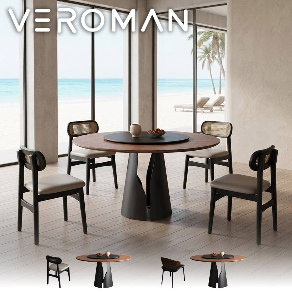 [120cm] VeroMan 円形ダイニングテーブルセット 120cm 回転盤付き 4人用 無垢材 ダイニングセット シンプル おしゃれ 食卓セット 椅子4脚付き モダン 韓国インテリア