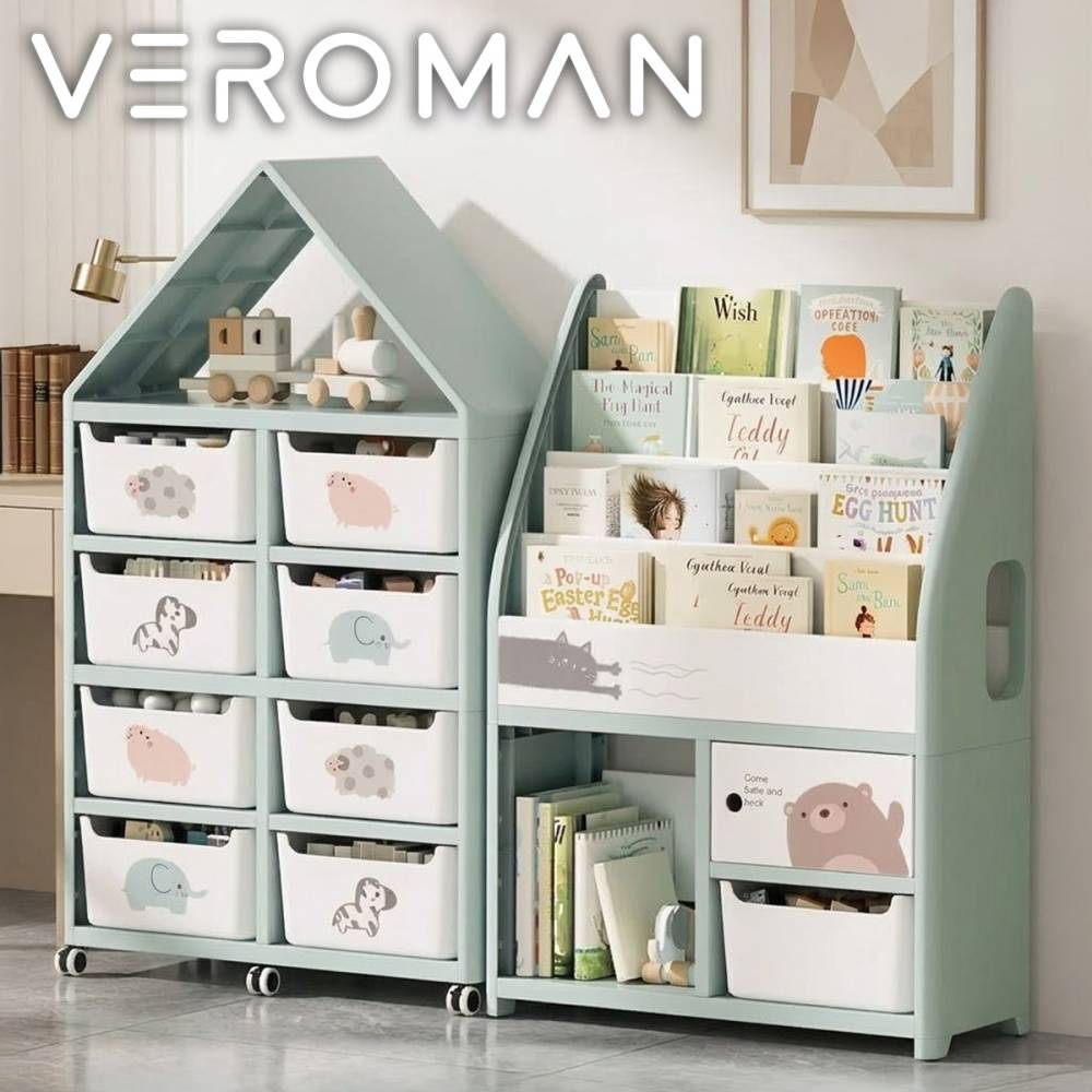 [本棚セット] VeroMan 本棚 絵本ラック 子供用収納棚セット おもちゃ収納 キャスター付き モダン シンプル キッズ収納ボックス 収納家具 韓国インテリア