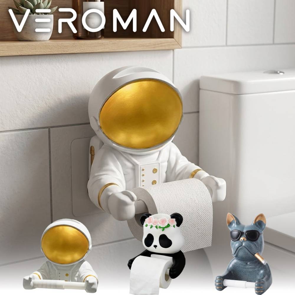 VeroMan ペーパーホルダー 壁掛け トイレットペーパーホルダー かわいい 動物 おしゃれ 防水 収納付き ティッシュケース 洗面所 トイレ 浴室 取り付け簡単 パンダ 宇宙飛行士 犬 韓国インテリア