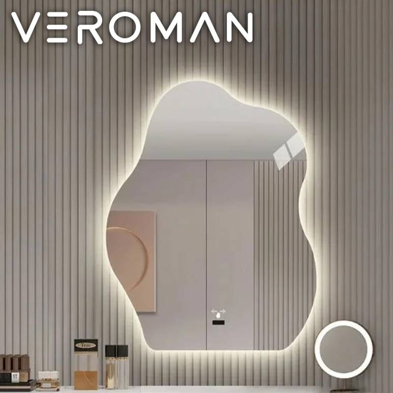 小] VeroMan LEDライト ウェーブ 波 ミラー 鏡 壁掛けミラー 3光色