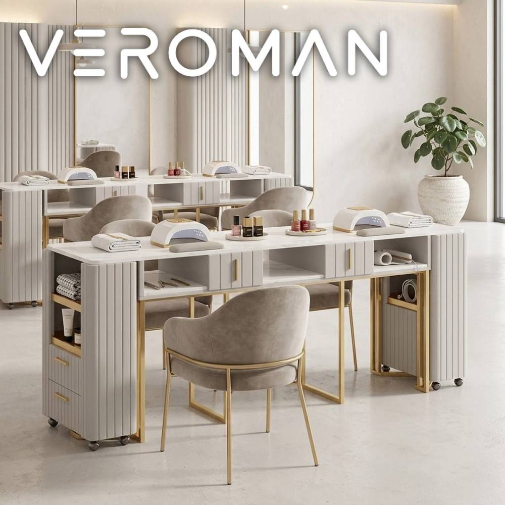VeroMan テーブル さらりと美しく整うネイルテーブル サロン施術デスク 美甲テーブル ネイルデスク ネイルサロン 美容サロン 作業台 カウンターテーブル おしゃれ 業務用 韓国インテリア [200x45x78cm]