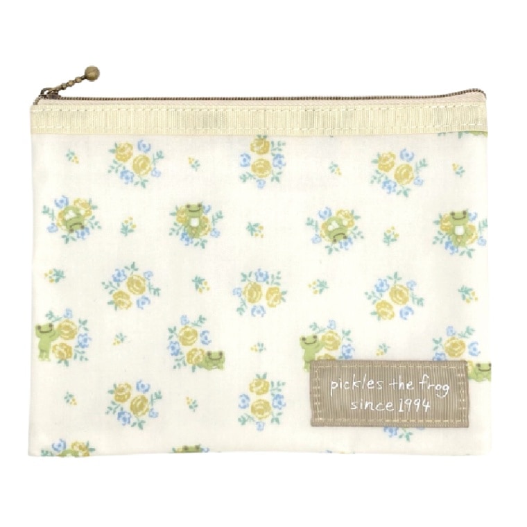 かえるのピクルス ピクルス レトロフラワー フラットポーチ YE
