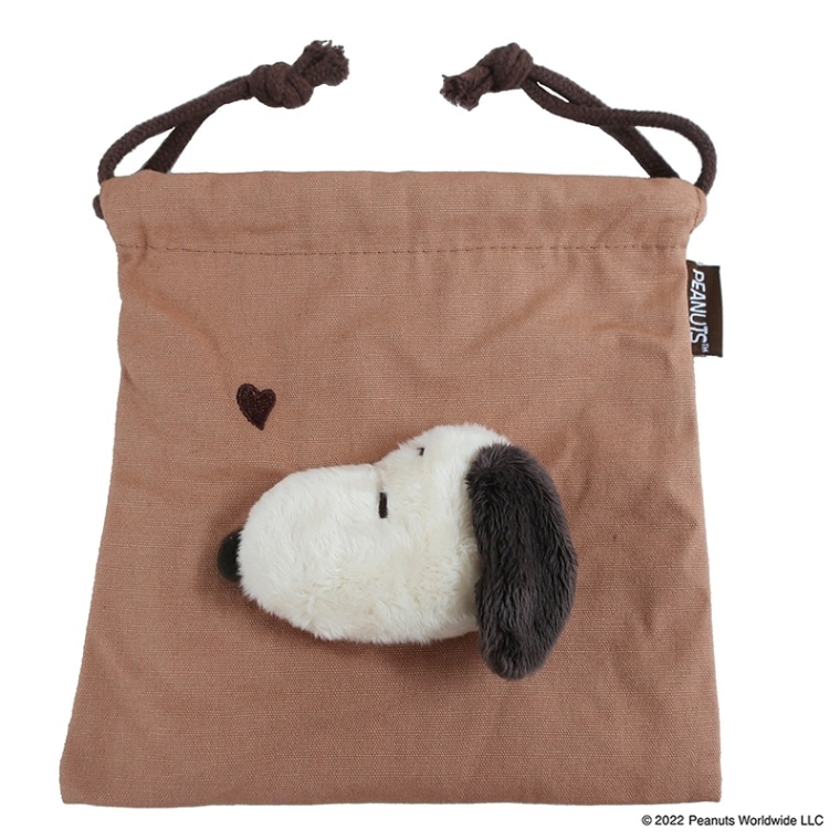 PEANUTS スヌーピー ｍｏｃｏブラウン ボアフェイス巾着 モカ