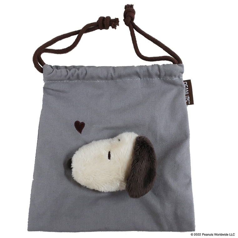 PEANUTS スヌーピー ｍｏｃｏブラウン ボアフェイス巾着 グレー