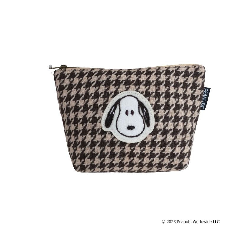 スヌーピー モカチェック 化粧ポーチ