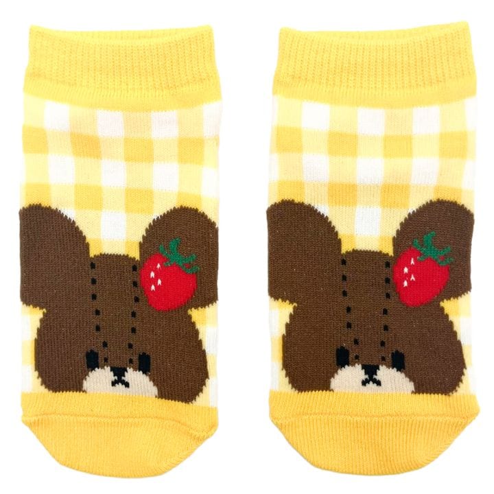 くまのがっこう いちご キッズソックス チェック