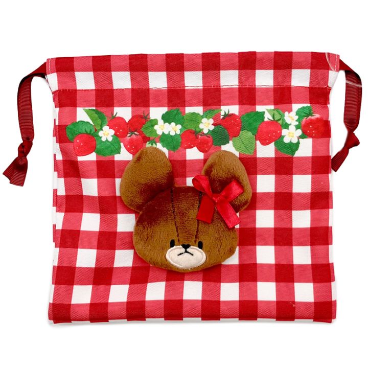 くまのがっこう いちご ボアフェイス巾着