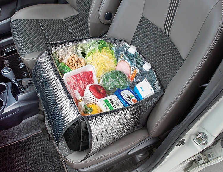 [保冷バックは買い物バックとしても] 車収納ボックスになる腰クッション & 保冷バック セット 容量30L 折りたたみ式