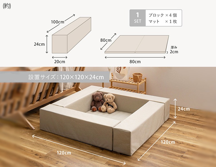 [makeshop確認用]キッズコーナー ブロック4個 マット1枚 セット