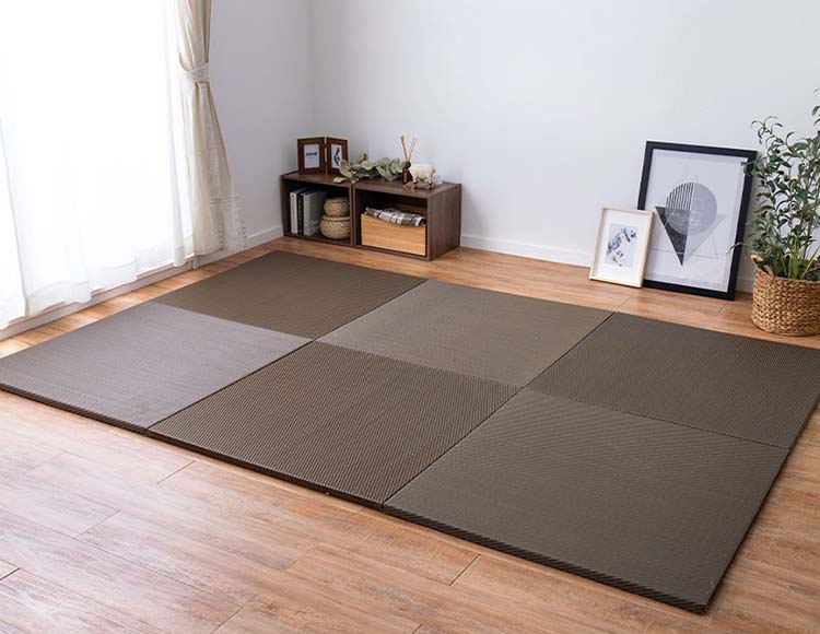 [水拭きできる] 畳マット い草風 綾模様 同色6枚セット (約2.5畳) 82×82×2.5cm