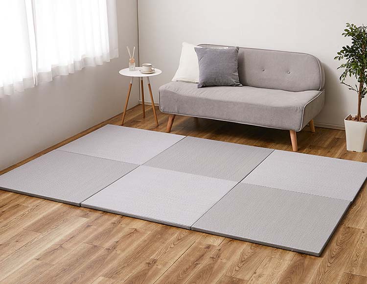 [水拭きできる] 畳マット い草風 綾模様 同色6枚セット (約2.5畳) 82×82×2.5cm
